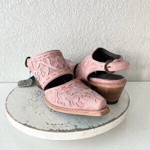 Lane Robin Mule Pink Cowboy Boots Womens 7.5 Cowgirl Western Leather Short Ankle